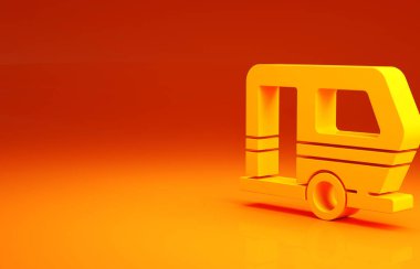 Sarı Karavan Kamp ikonu turuncu arka planda izole edildi. Gezici ev, karavan, yolculuk için ev karavanı. Minimalizm kavramı. 3d illüstrasyon 3B canlandırma