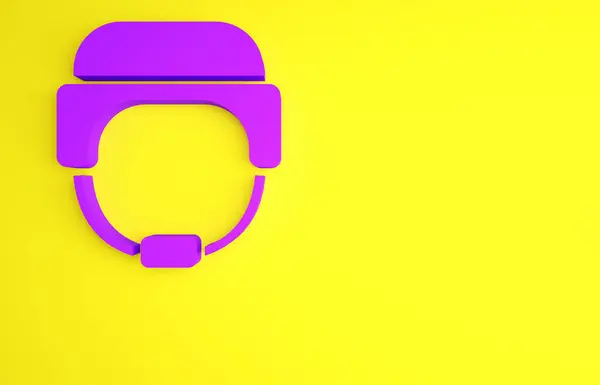 Icono del casco militar púrpura aislado sobre fondo amarillo. Sombrero del ejército símbolo de defensa y protección. Sombrero protector. Concepto minimalista. 3D ilustración 3D render — Foto de Stock