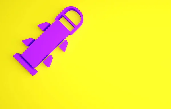 Ícone de foguete roxo isolado no fundo amarelo. Conceito de minimalismo. 3D ilustração 3D render — Fotografia de Stock