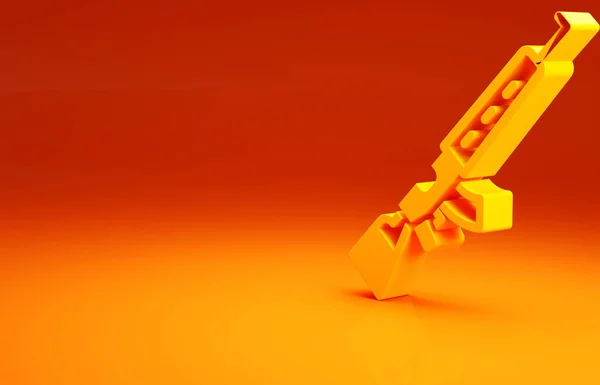 Sárga mesterlövész puska távcső ikon elszigetelt narancssárga alapon. Minimalizmus koncepció. 3d illusztráció 3D render — Stock Fotó