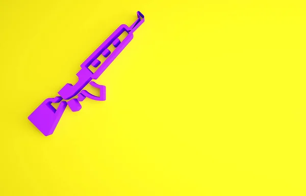 Espingarda roxa Sniper com ícone de escopo isolado no fundo amarelo. Conceito de minimalismo. 3D ilustração 3D render — Fotografia de Stock