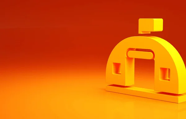 Icono de la estación de cuarteles militares amarillos aislado sobre fondo naranja. Ejército de arquitectura de ataques aéreos. Concepto minimalista. 3D ilustración 3D render —  Fotos de Stock