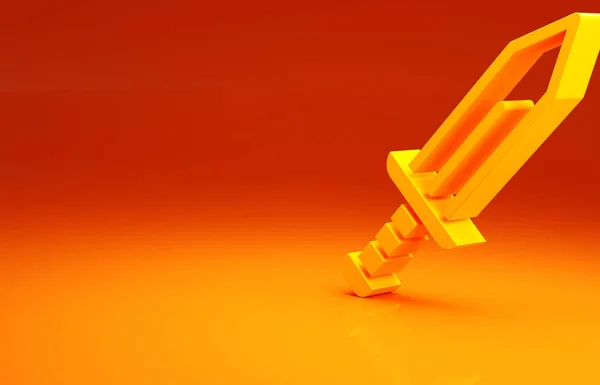 Иконка желтого меча выделена на оранжевом фоне. Средневековое оружие. Концепция минимализма. 3D-рендеринг — стоковое фото