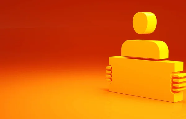 Icona Yellow Stop war isolata su sfondo arancione. Protesta contro la guerra. Concetto di pace mondiale. Concetto minimalista. Illustrazione 3d rendering 3D — Foto Stock