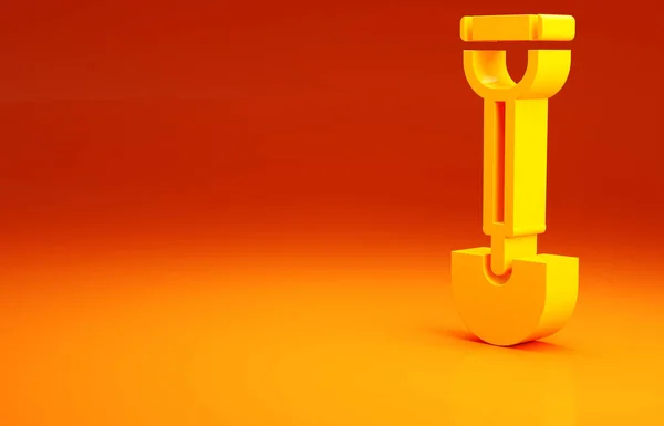 Pala Sapper giallo per i soldati icona isolata su sfondo arancione. Concetto minimalista. Illustrazione 3d rendering 3D — Foto Stock