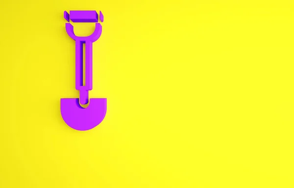 Pala Sapper púrpura para soldados icono aislado sobre fondo amarillo. Concepto minimalista. 3D ilustración 3D render — Foto de Stock
