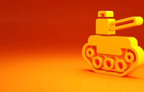 Sárga katonai tank ikon elszigetelt narancs alapon. Minimalizmus koncepció. 3d illusztráció 3D render — Stock Fotó