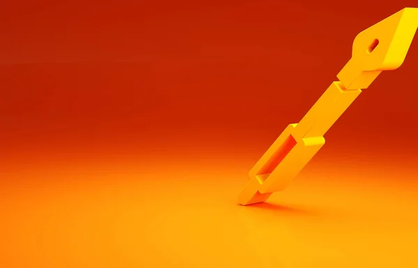 Gelbes mittelalterliches Speersymbol isoliert auf orangefarbenem Hintergrund. Mittelalterliche Waffe. Minimalismus-Konzept. 3D Illustration 3D Renderer — Stockfoto