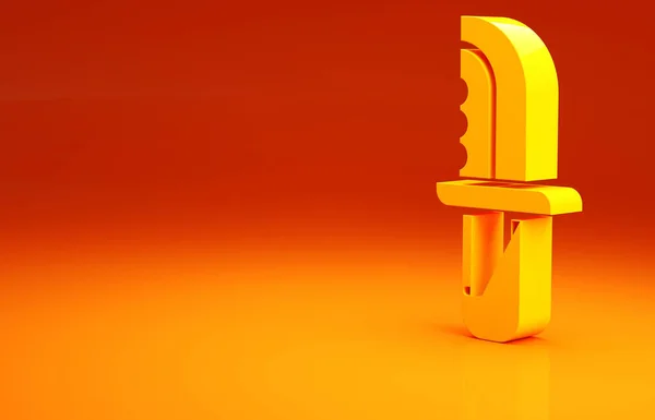 Ikona žlutého vojenského nože izolovaná na oranžovém pozadí. Minimalismus. 3D ilustrace 3D vykreslení — Stock fotografie