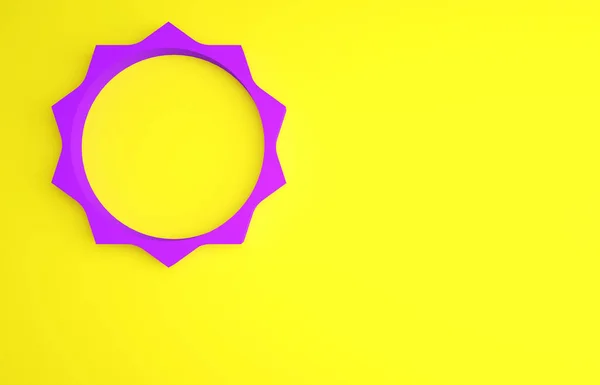 Ícone de sol roxo isolado no fundo amarelo. Conceito de minimalismo. 3D ilustração 3D render — Fotografia de Stock