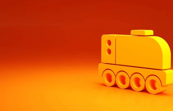 Żółta ikona łazika marsjańskiego na pomarańczowym tle. Kosmiczny łazik. Znak Moonwalkera. Aparatura do badania powierzchni planet. Koncepcja minimalizmu. Ilustracja 3D 3D renderowania — Zdjęcie stockowe