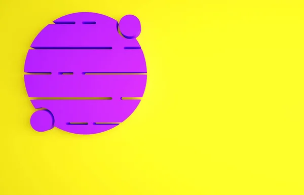 Lila bolygó ikon elszigetelt sárga alapon. Minimalizmus koncepció. 3d illusztráció 3D render — Stock Fotó