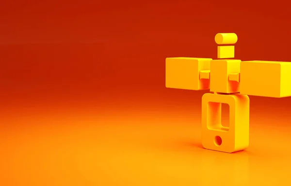 Icono satélite amarillo aislado sobre fondo naranja. Concepto minimalista. 3D ilustración 3D render —  Fotos de Stock