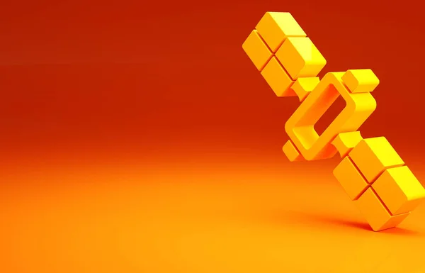 Ícone de satélite amarelo isolado no fundo laranja. Conceito de minimalismo. 3D ilustração 3D render — Fotografia de Stock