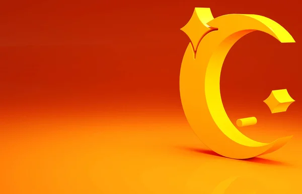 Icono de luna amarilla y estrellas aislado sobre fondo naranja. Concepto minimalista. 3D ilustración 3D render —  Fotos de Stock