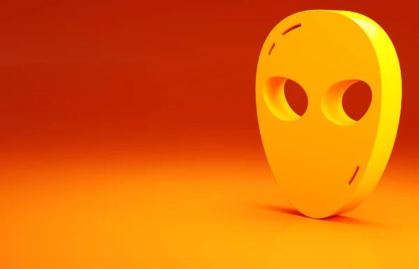 Gelbes Alien-Symbol isoliert auf orangefarbenem Hintergrund. Außerirdisches Alien-Gesicht oder Kopf-Symbol. Minimalismus-Konzept. 3D Illustration 3D Renderer — Stockfoto