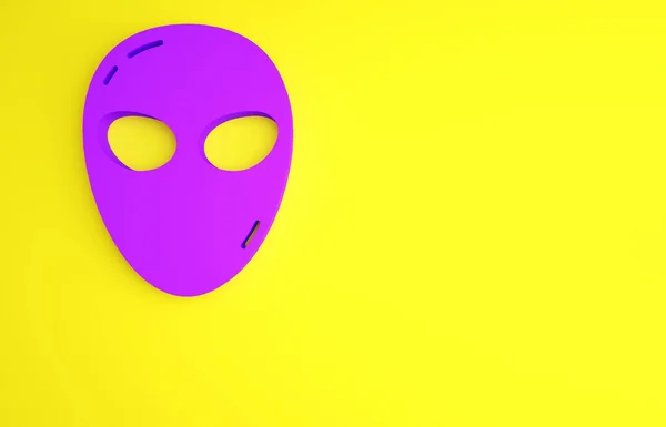 黄色の背景に紫色のエイリアンのアイコンが隔離された。外国人の顔や頭のシンボル。最小限の概念。3Dイラスト3Dレンダリング — ストック写真