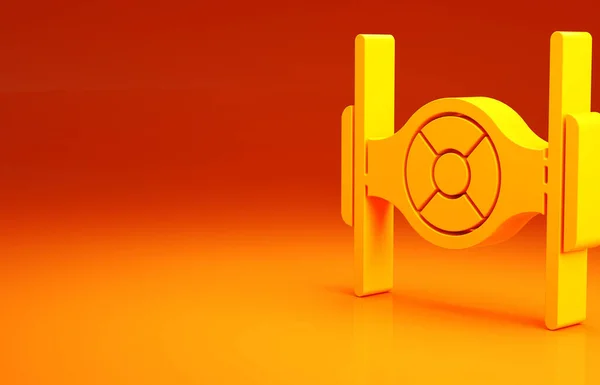 黄色宇宙飞船图标孤立在橙色背景。最低纲领的概念。3D渲染3D插图 — 图库照片