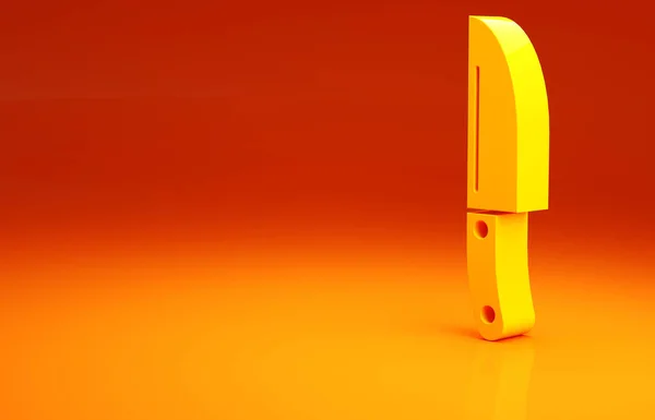 Ícone de faca amarelo isolado no fundo laranja. Símbolo de talheres. Conceito de minimalismo. 3D ilustração 3D render — Fotografia de Stock