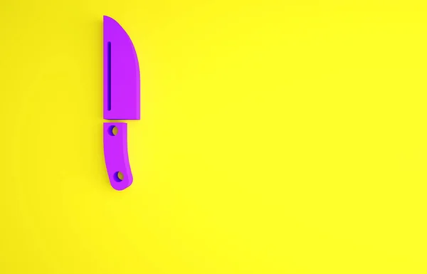 Icono del cuchillo púrpura aislado sobre fondo amarillo. Símbolo de cubertería. Concepto minimalista. 3D ilustración 3D render —  Fotos de Stock