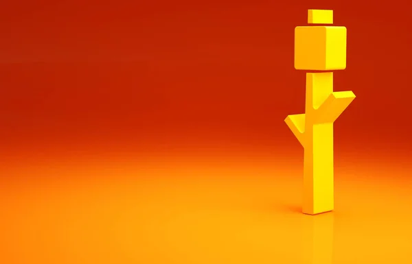 Yellow Marshmallow on stick icon isolated on orange background. Minimalism concept. 3d illustration 3D render — Stock Photo, Image
