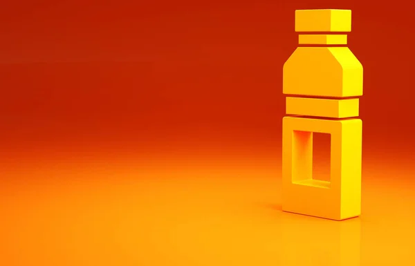Yellow Bottle of water icon isolated on orange background. Soda aqua drink sign. Minimalism concept. 3d illustration 3D render — Stock Photo, Image
