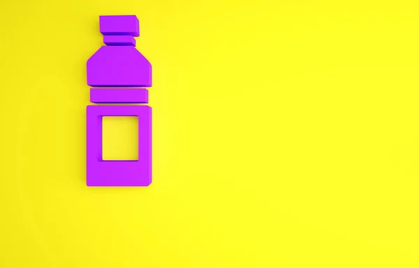 Botella púrpura icono de agua aislado sobre fondo amarillo. Signo de bebida de soda aqua. Concepto minimalista. 3D ilustración 3D render — Foto de Stock