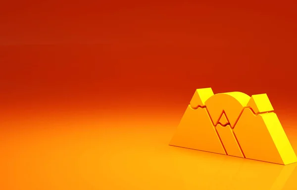 Ícone das Montanhas Amarelas isolado no fundo laranja. Símbolo de vitória ou conceito de sucesso. Conceito de minimalismo. 3D ilustração 3D render — Fotografia de Stock