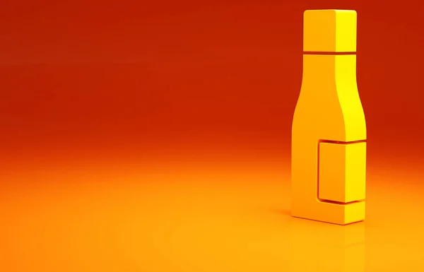 Жовта пляшка значка води ізольована на помаранчевому фоні. Знак содового напою з акваріума. Концепція мінімалізму. 3D ілюстрація 3D рендеринга — стокове фото