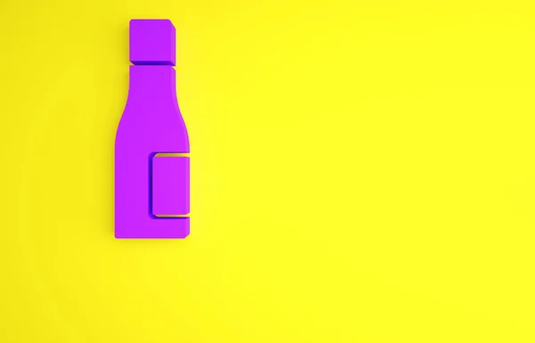 Frasco roxo de ícone de água isolado no fundo amarelo. Sinal de bebida com refrigerante. Conceito de minimalismo. 3D ilustração 3D render — Fotografia de Stock
