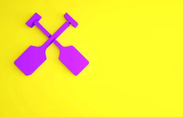黄色の背景に分離された紫色のパドルアイコン。パドルボートの耳。最小限の概念。3Dイラスト3Dレンダリング — ストック写真