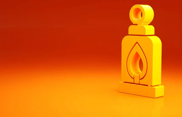 Желтый значок кемпинга изолирован на оранжевом фоне. Счастливого Хэллоуина. Концепция минимализма. 3D-рендеринг — стоковое фото