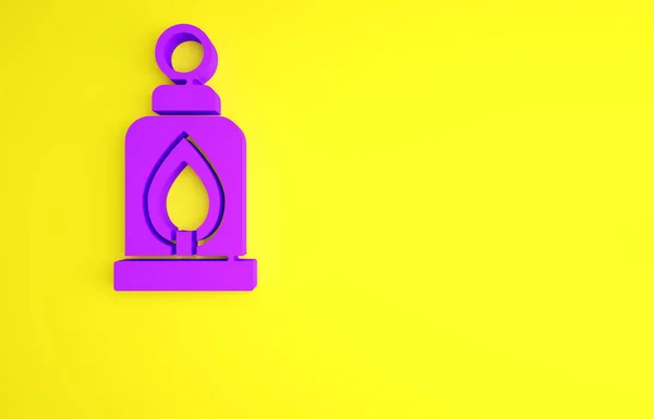 Фиолетовый значок кемпинга изолирован на желтом фоне. Счастливого Хэллоуина. Концепция минимализма. 3D-рендеринг — стоковое фото