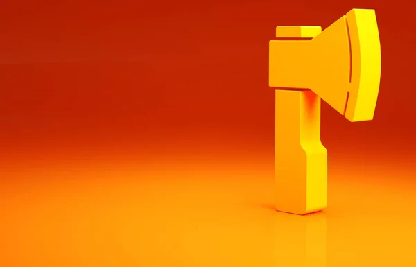 Ikona žluté sekery izolované na oranžovém pozadí. Dřevorubec sekera. Minimalismus. 3D ilustrace 3D vykreslení — Stock fotografie