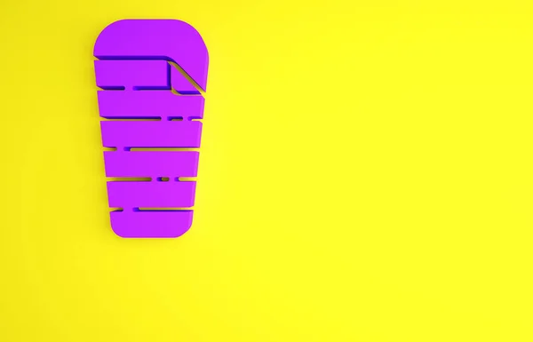 Fioletowy śpiwór odizolowany na żółtym tle. Koncepcja minimalizmu. Ilustracja 3D 3D renderowania — Zdjęcie stockowe