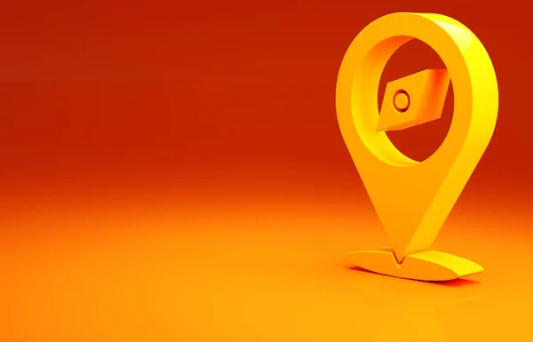 Ikona žlutého kompasu izolovaná na oranžovém pozadí. Windrose navigační symbol. Znamení větrné růže. Minimalismus. 3D ilustrace 3D vykreslení — Stock fotografie