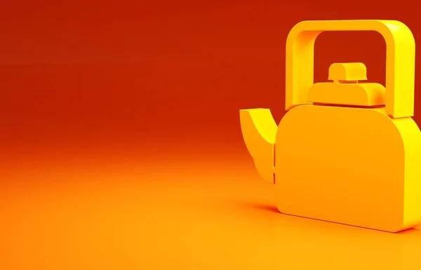 Chaleira Amarela com alça ícone isolado no fundo laranja. Ícone de bule. Conceito de minimalismo. 3D ilustração 3D render — Fotografia de Stock