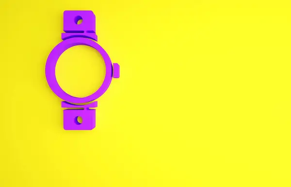 Icona Smartwatch viola isolata su sfondo giallo. Concetto minimalista. Illustrazione 3d rendering 3D — Foto Stock