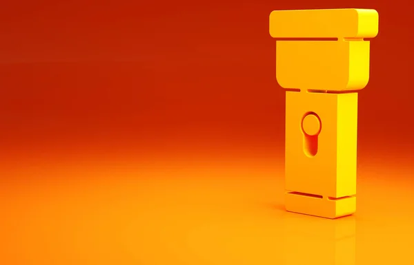 Ícone de lanterna amarela isolado no fundo laranja. Conceito de minimalismo. 3D ilustração 3D render — Fotografia de Stock
