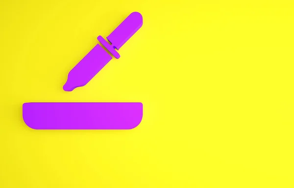 紫色的Pipette图标在黄色背景上被隔离。医疗、化妆品、化验室设备.最低纲领的概念。3D渲染3D插图 — 图库照片