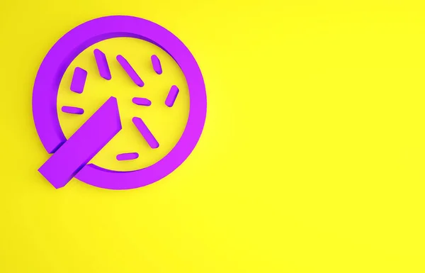 Plato Petri púrpura con icono de bacteria aislado sobre fondo amarillo. Concepto minimalista. 3D ilustración 3D render —  Fotos de Stock