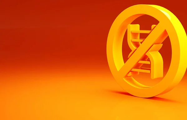 Gelbes Stop GVO-Symbol isoliert auf orangefarbenem Hintergrund. Akronym für genetisch veränderte Organismen. Dna Nahrungsmittelmodifikation. Minimalismus-Konzept. 3D Illustration 3D Renderer — Stockfoto