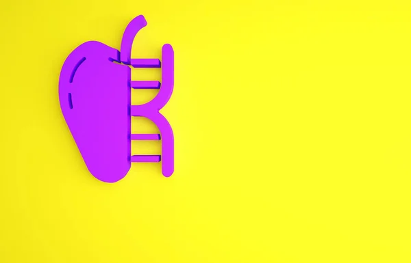 Purple Icono de manzana modificada genéticamente aislado sobre fondo amarillo. Fruta transgénica. Concepto minimalista. 3D ilustración 3D render — Foto de Stock