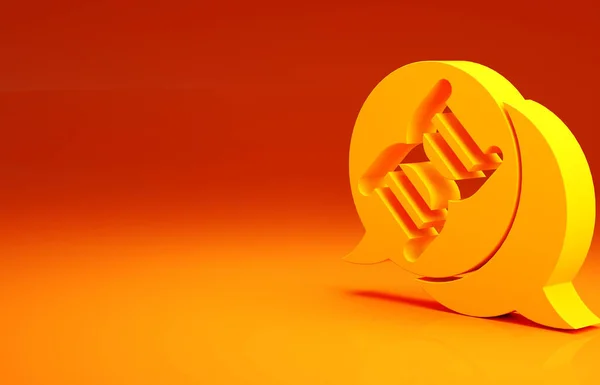 Значок жовтого символу ДНК ізольовано на помаранчевому фоні. Концепція мінімалізму. 3D ілюстрація 3D рендеринга — стокове фото