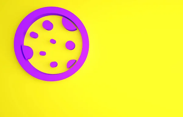 Plato Petri púrpura con icono de bacteria aislado sobre fondo amarillo. Concepto minimalista. 3D ilustración 3D render — Foto de Stock