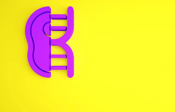 Lila Genetikailag módosított hús ikon izolált sárga alapon. A fecskendőt befecskendezik a húsba. Minimalizmus koncepció. 3d illusztráció 3D render — Stock Fotó