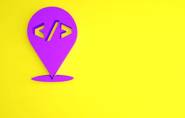 Icône de conception Web violet et de développement frontal isolée sur fond jaune. Concept de minimalisme. Illustration 3D rendu 3D — Photo