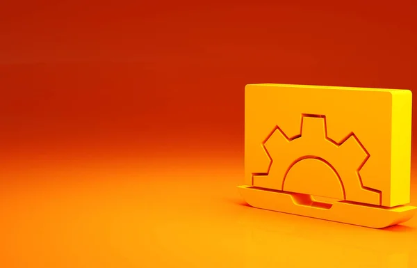 Yellow Software, web development, programming concept icon isolated on orange background. Programming language and program code on screen laptop. Minimalism concept. 3d illustration 3D render