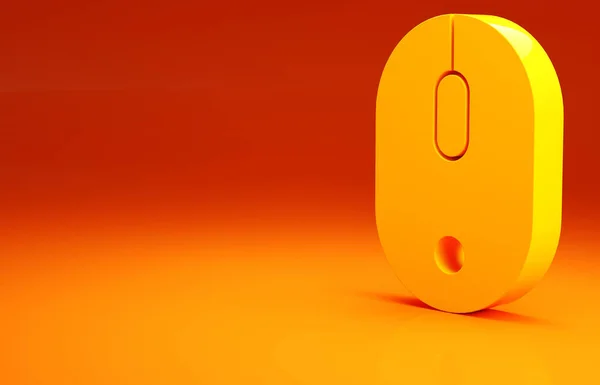 Amarelo ícone do mouse Computador isolado no fundo laranja. Óptico com símbolo de roda. Conceito de minimalismo. 3D ilustração 3D render — Fotografia de Stock