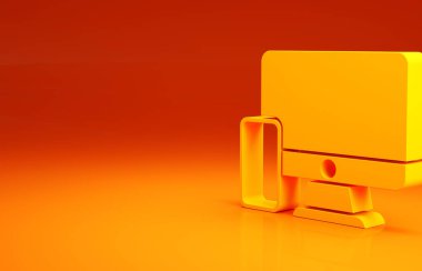 Sarı Bilgisayar monitörü ve cep telefonu simgesi turuncu arka planda izole edildi. İnternetten kazanç, pazarlama. Minimalizm kavramı. 3d illüstrasyon 3B canlandırma